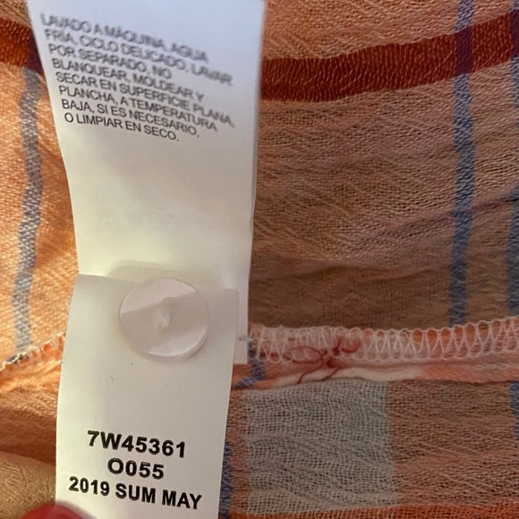 Lucky Brand Button Front Blouse Cap Sleeve Lightweight Pink Plaid Size Large - Picture 5 of 10